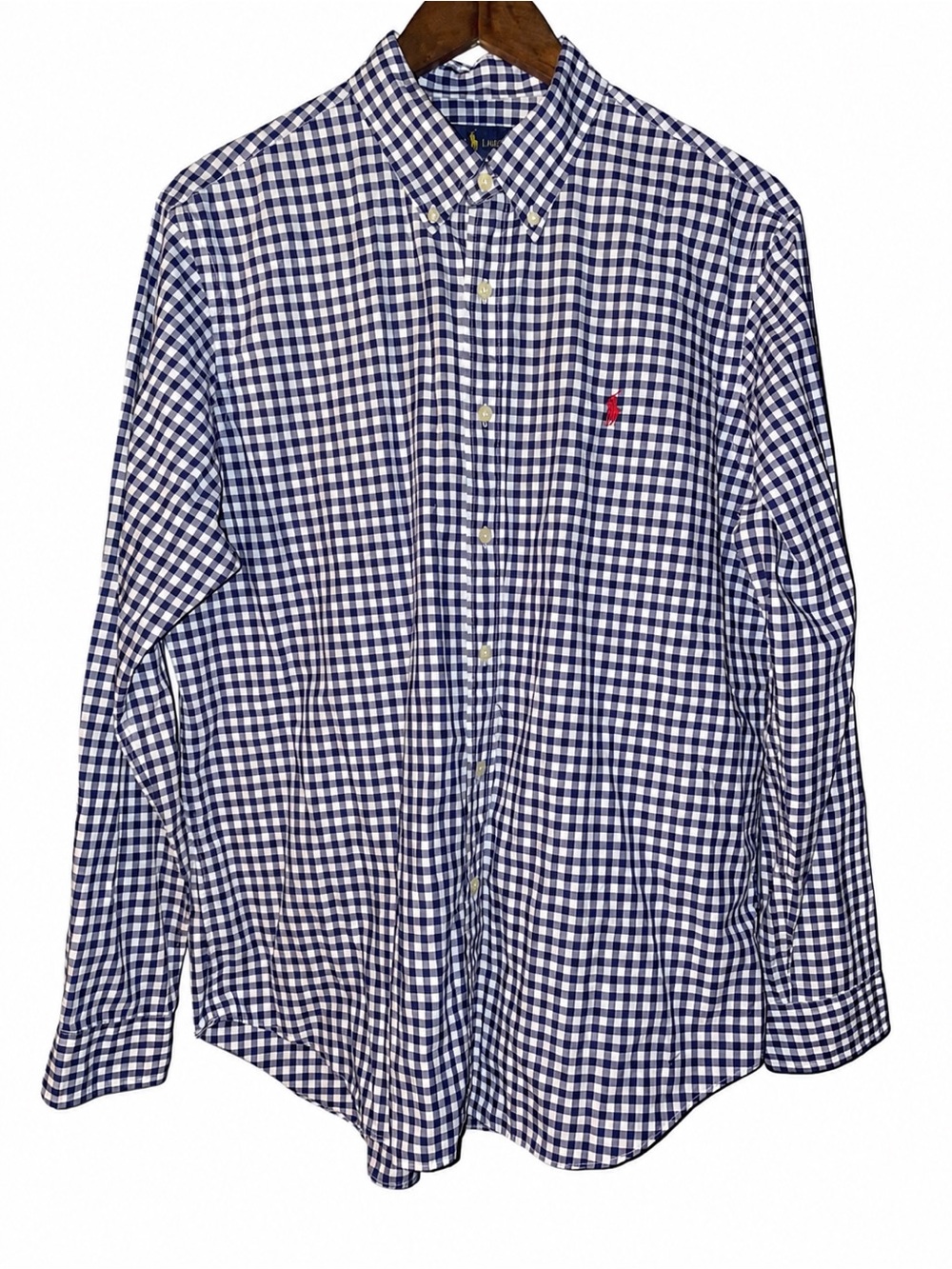 Polo Ralph Lauren Men’s Large Blue White Gingham Button Down Shirt Long Sleeve